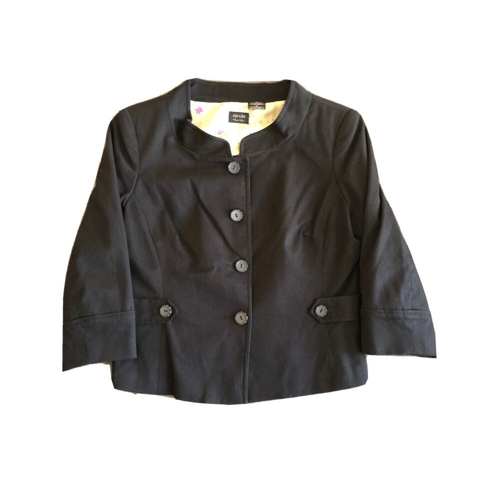 Nicole Miller‎ Womens Black Solid Button Down Blazer Size 10
